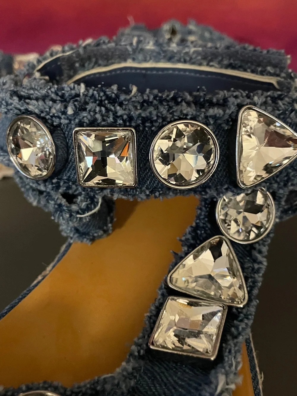 Gianni Bini Denim Platform Sandals with Crystal Accents